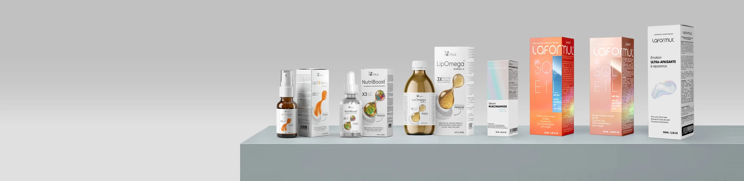 The BioFormul and Laformul ranges side by side on a grey plinth