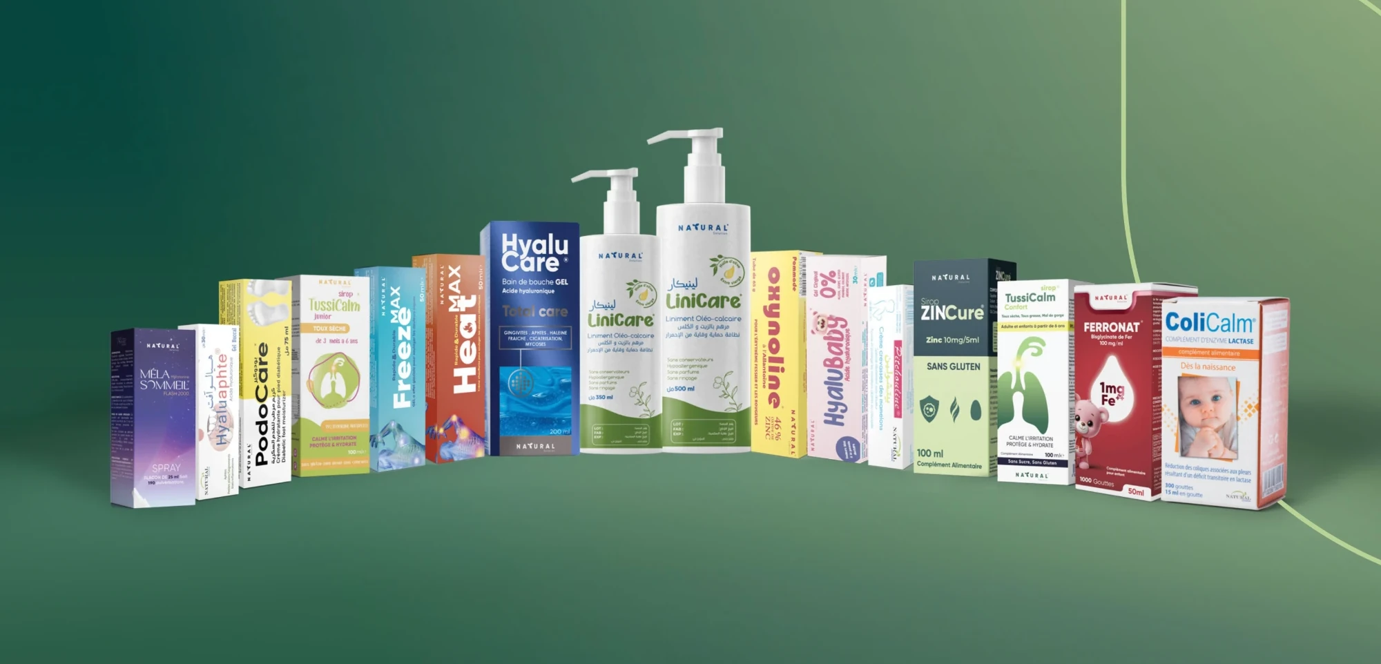 The full Natural Solution range, nineteen products shown together